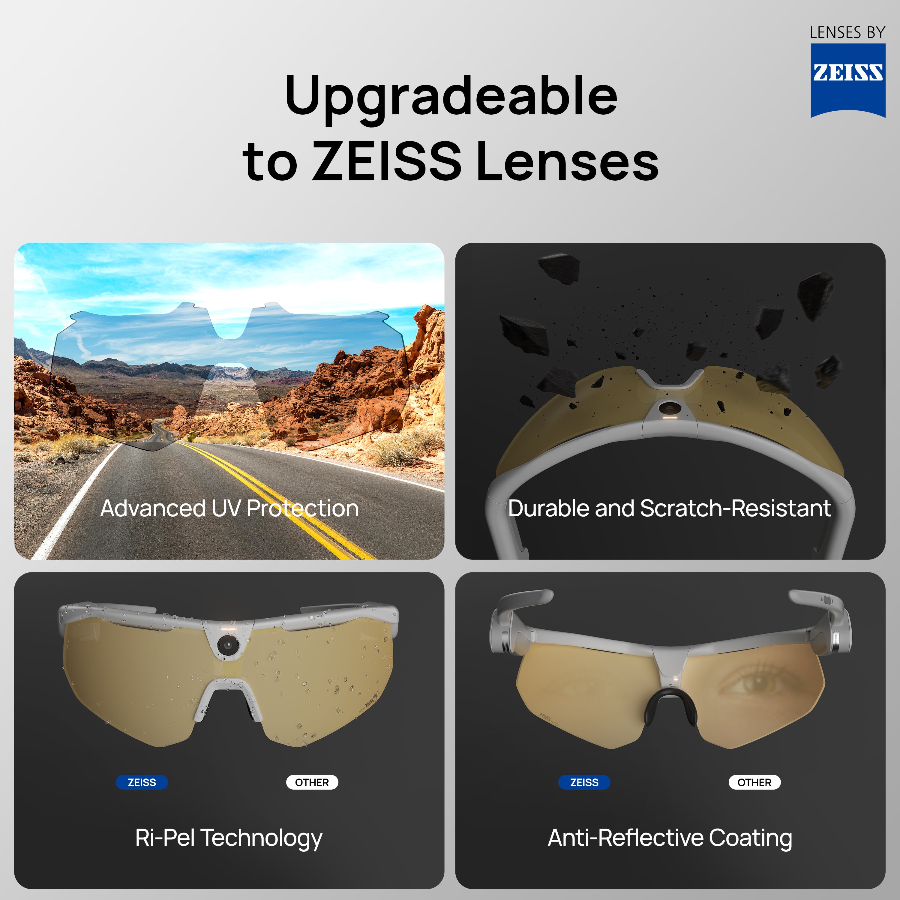 نظارات كاميرا رياضية BleeqUp Ranger AI (إطار أبيض) - عدسات من Zeiss