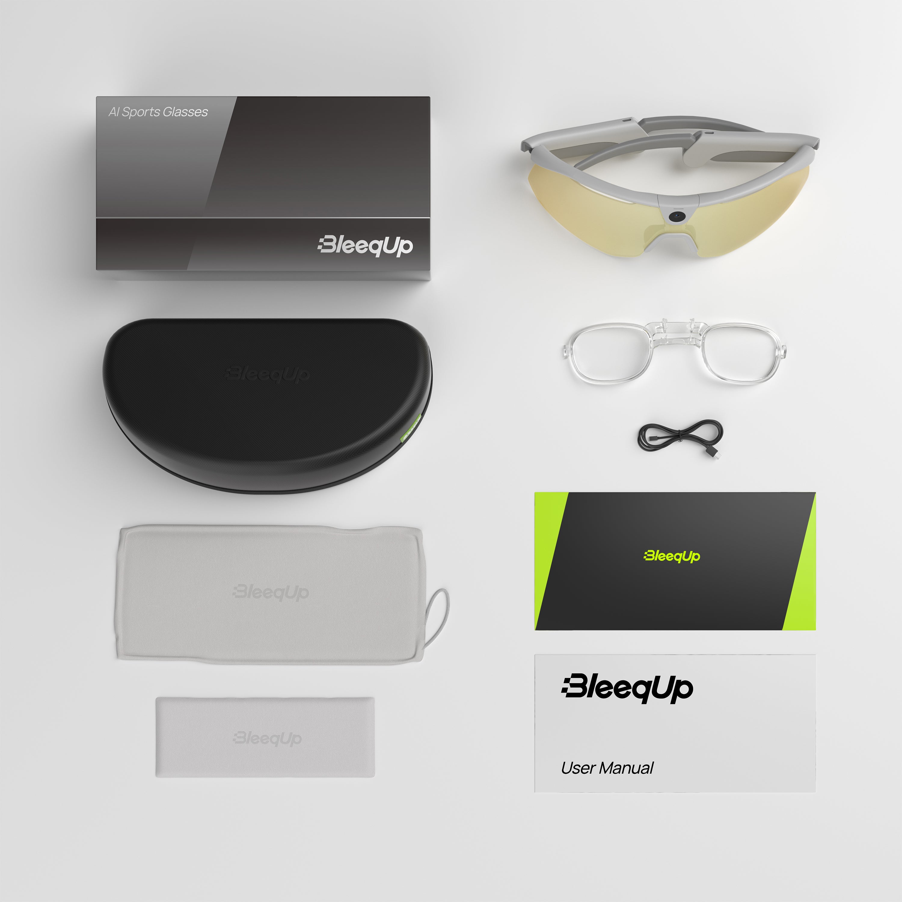 نظارات كاميرا رياضية BleeqUp Ranger AI (إطار أبيض) - عدسات من Zeiss