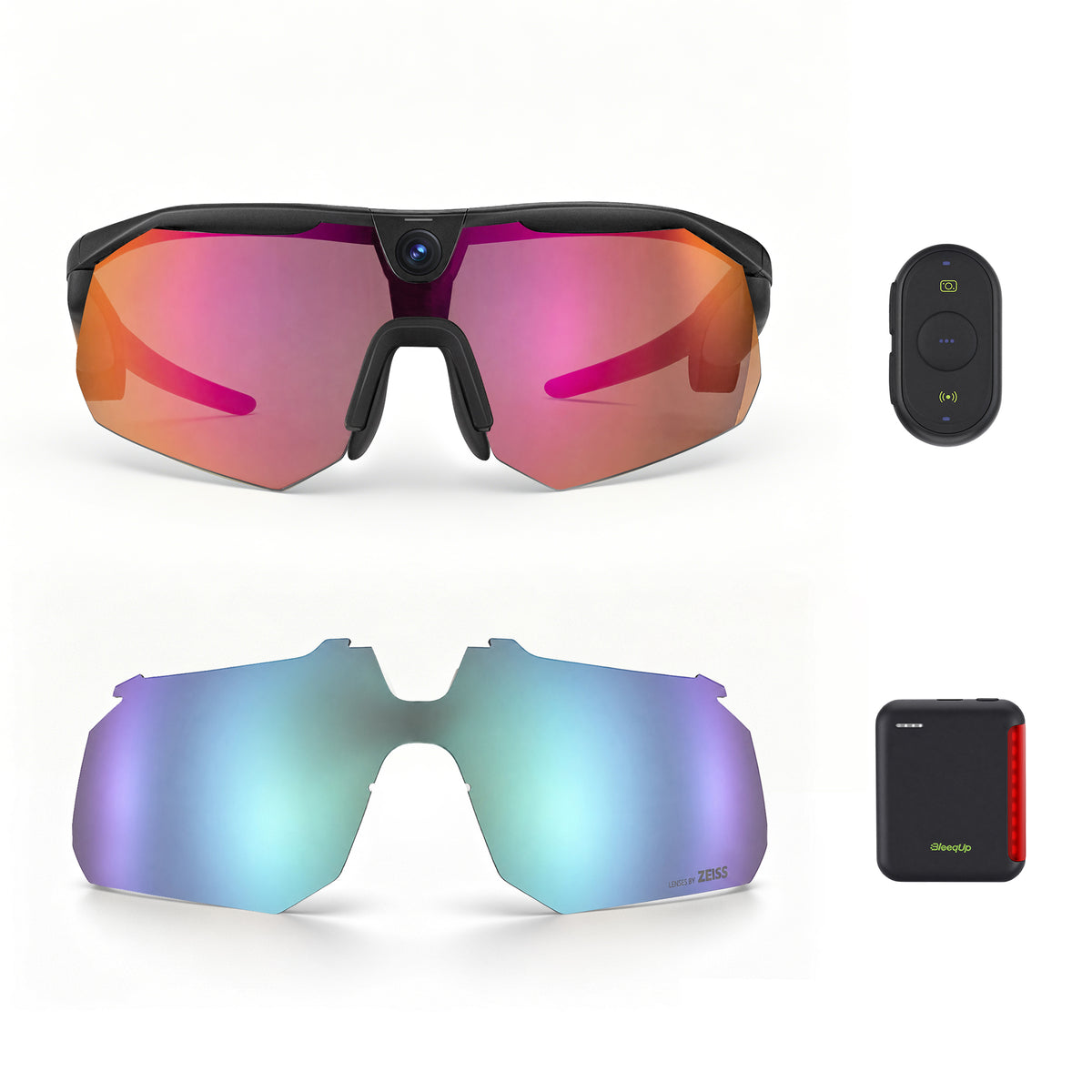 BleeqUp Ranger Ultimate Bundle, black standard orange-red lenses with ZEISS blue replacement lens, Power Plus and Bluetooth controller