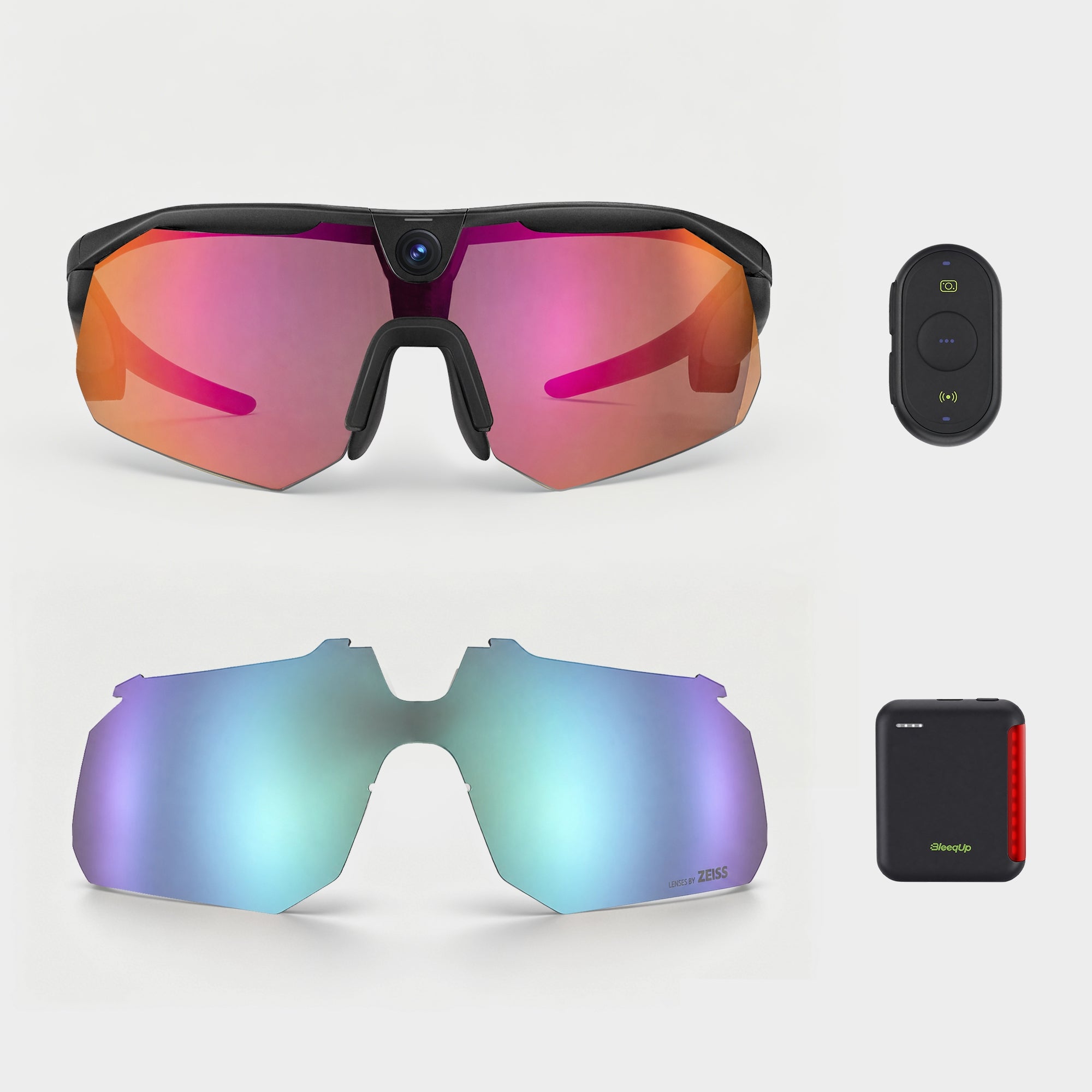 BleeqUp Ranger bundle with camera glasses, blue lens, Power Plus battery and Bluetooth controller
